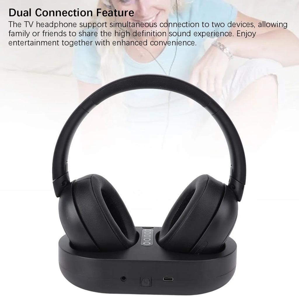 Headphone TV Wireless 2.4G/BT 5.3 com Dock de Carregamento