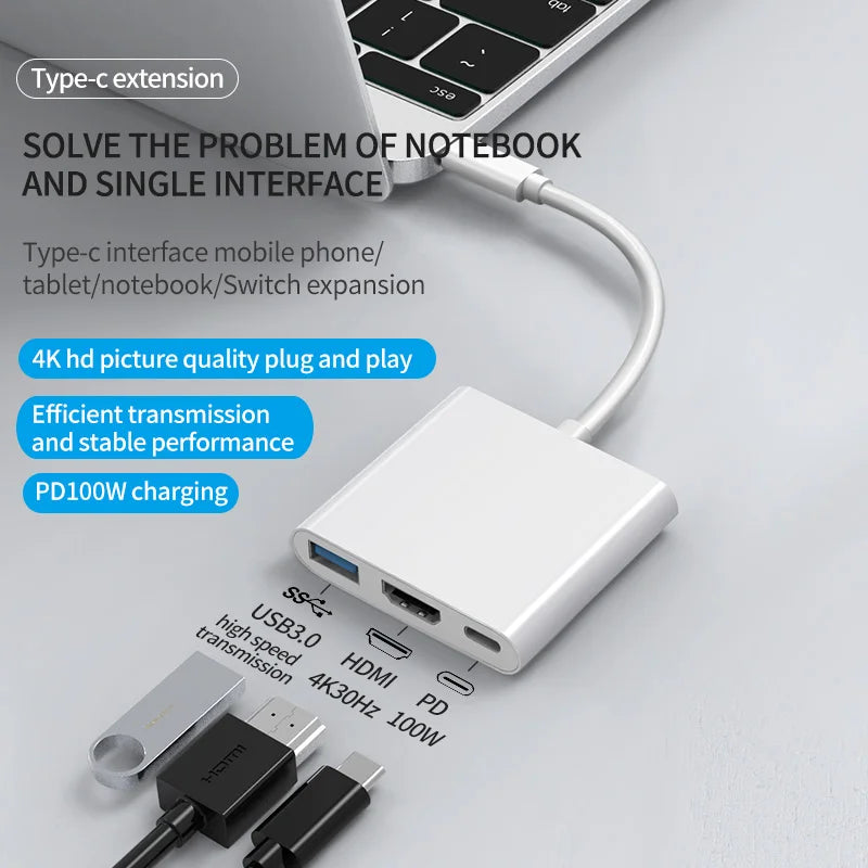 Hub USB C 3-em-1 Multiport Adapter (HDMI 4K, PD 100W)