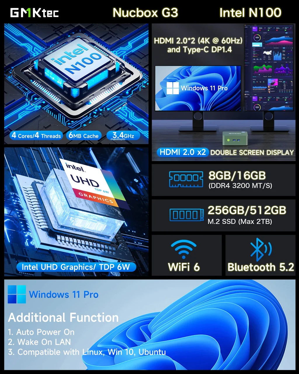 GMKtec G3 Mini PC (Intel Alder Lake N100, Windows 11 Pro)