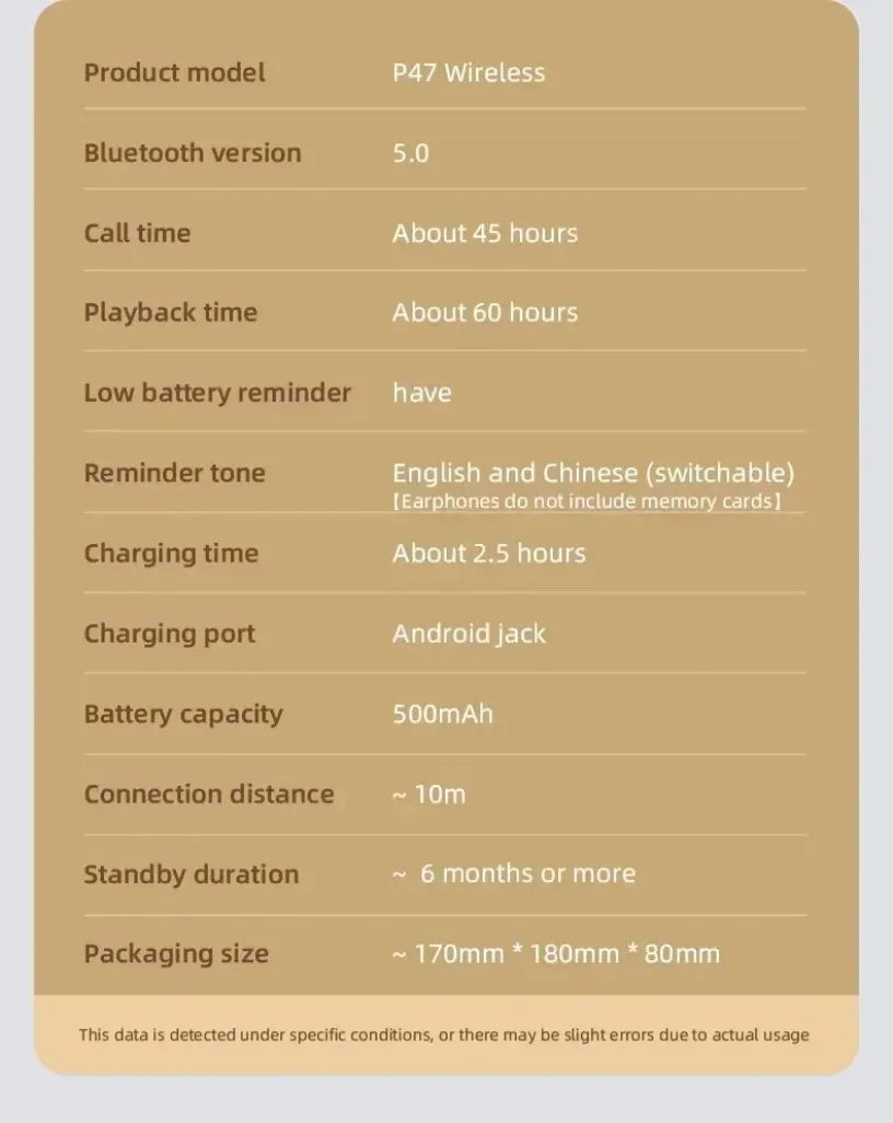 P47 Foldable Wireless Bluetooth Headphone (Bass HiFi)