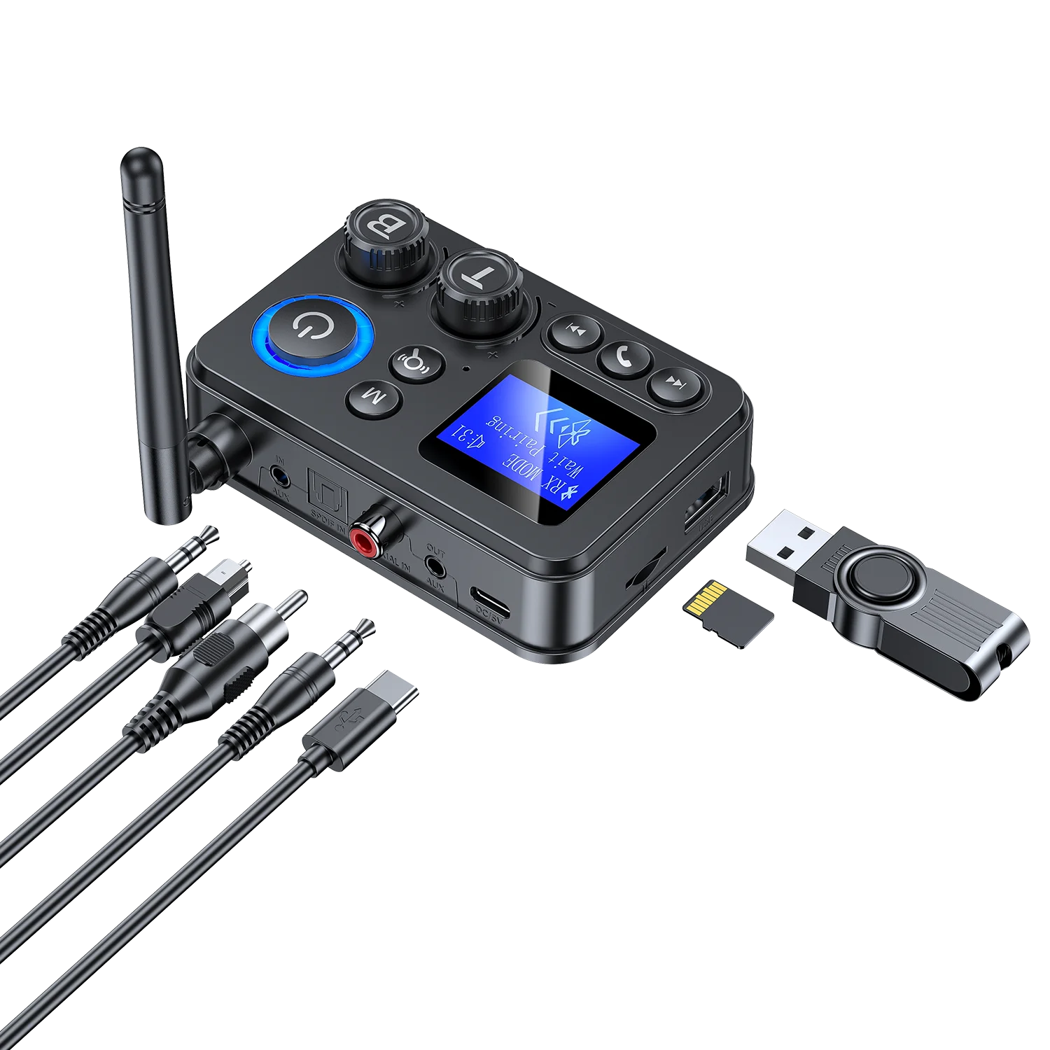 Transmissor/Recetor Bluetooth 5.4 GT87 (AUX/SPDIF/COAXIAL/TF)