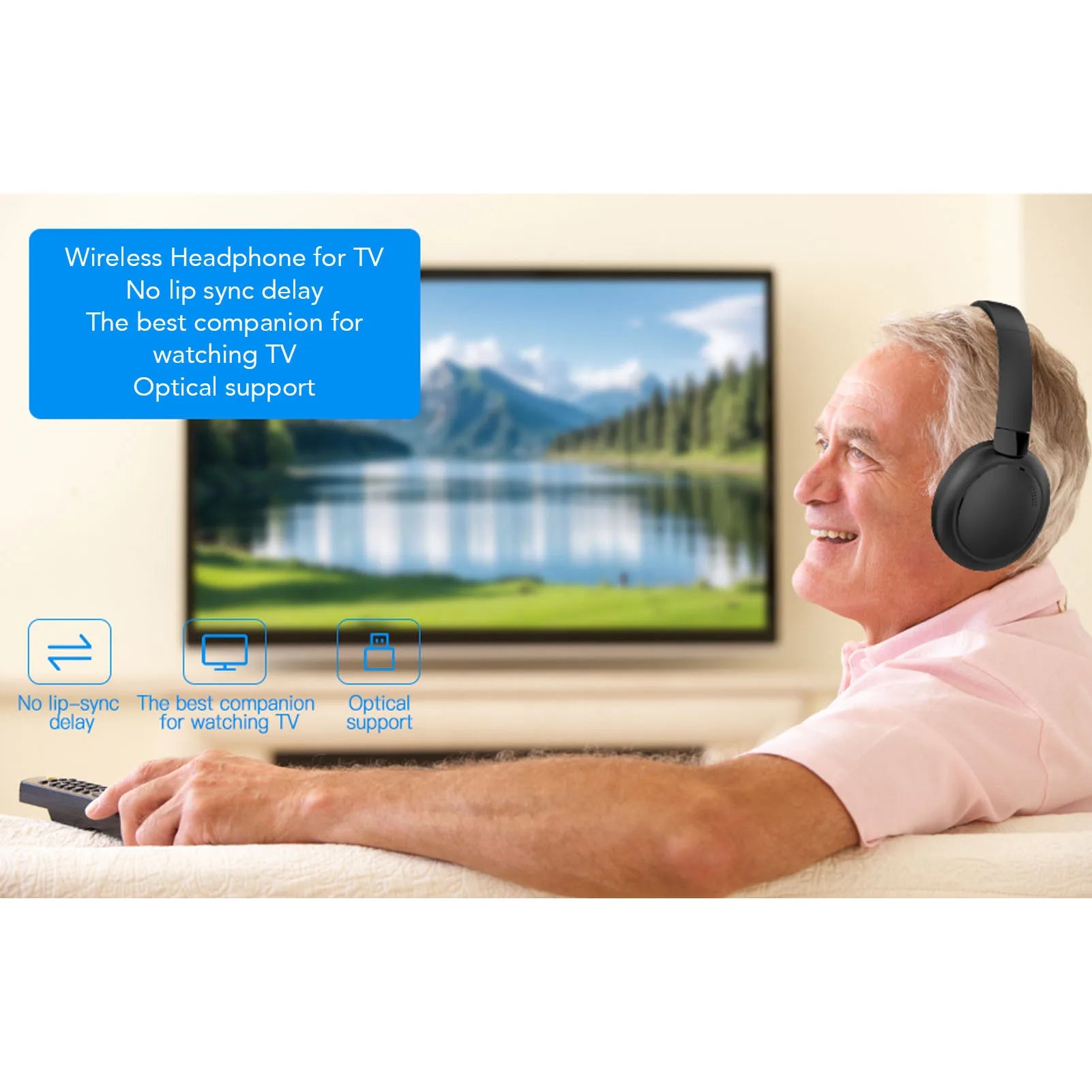 Headphone TV Wireless 2.4G/BT 5.3 com Dock de Carregamento