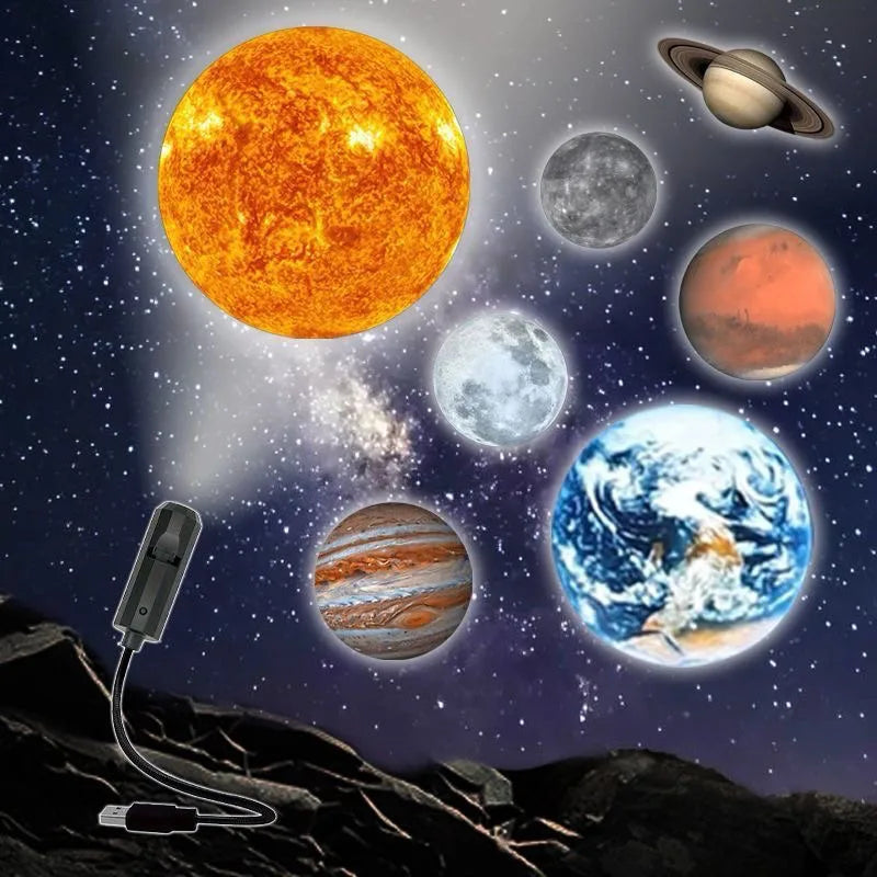 🪐 Projetor LED USB 3-em-1 (Lua, Terra, Estrelas) – Rotação 360º para Decoração de Quarto | Leano Shop