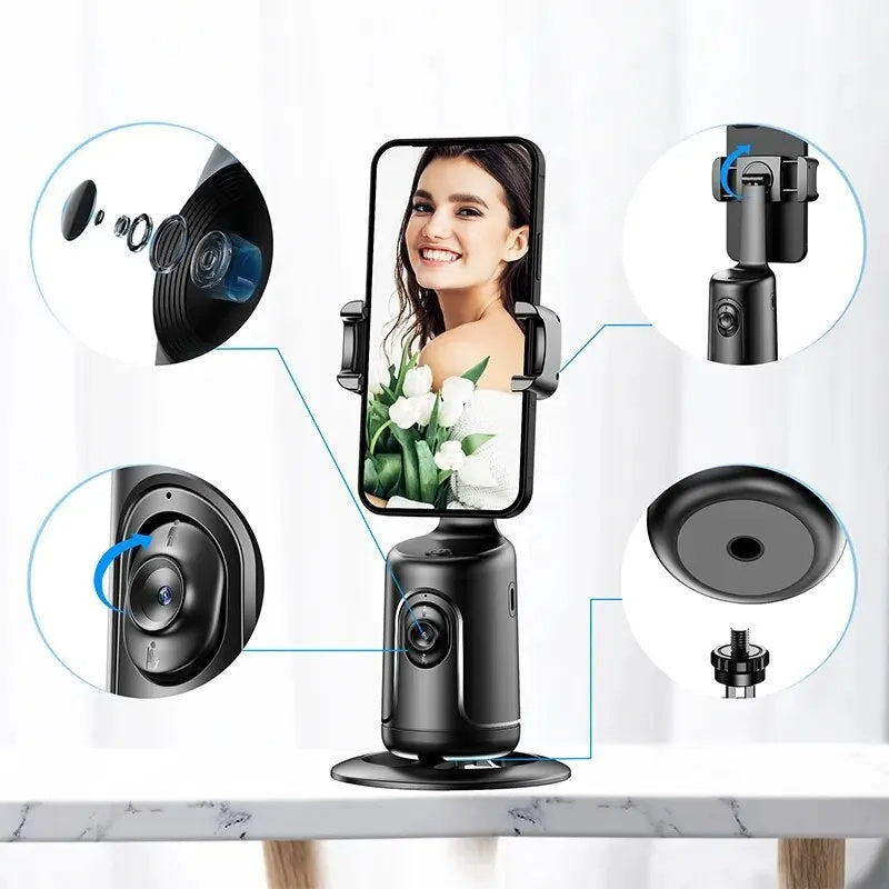 Gimbal Inteligente 360° com Rastreamento Facial AI | Suporte Automático para Vlogs e Lives