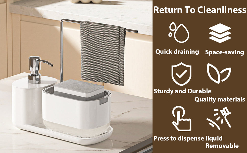 Conjunto Organizador de Cozinha 4-em-1 com Dispensador de Sabão Duplo